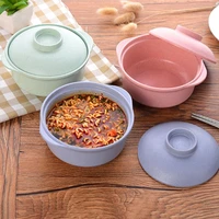 80hotinstant noodle bowl with cover wear resistant belt cover wheat straw salad rice bowl tableware student food container tabl