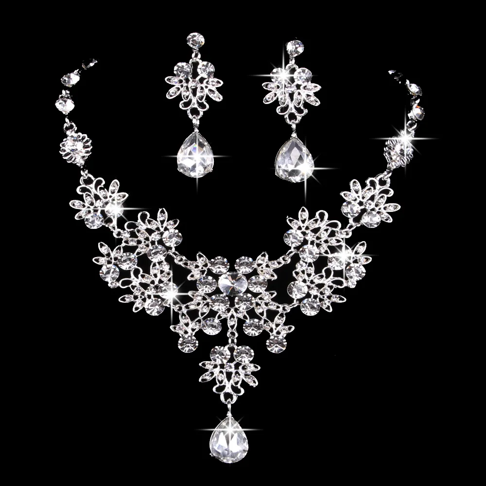Silver White KMVEXO, несколько цветов, капли воды, свадебные, формальные, вечерние, выпускные Ювелирные наборы, кристаллы, стразы, невесты, ожерелье, серьги, наборы - Окраска металла: Silver White