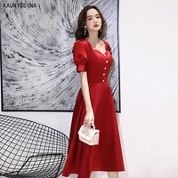 kaunissina simple cocktail dresses women party wear prom dress v neck short sleeve knee length a line vestidos homecoming gown