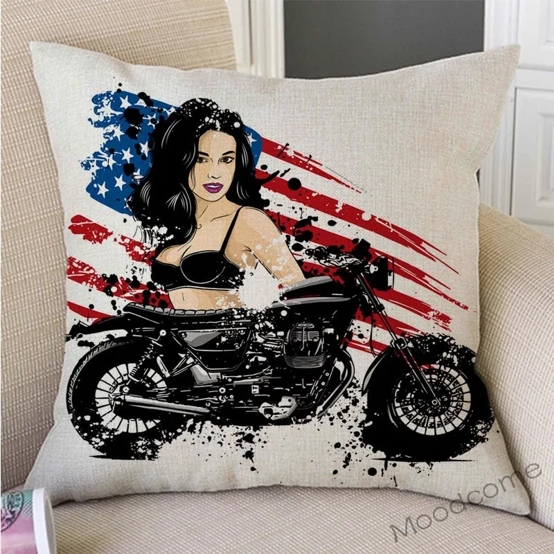 Чехол для подушки в скандинавском стиле с изображением мотоцикла гоночного