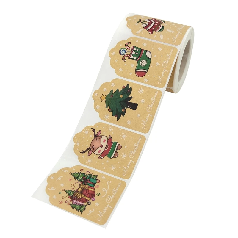 

41XB 300 Pcs Sticker Christmas Natural Kraft Tags Adhesive Labels for Jars Container Cake Baking Packing Gift Seal Stickers