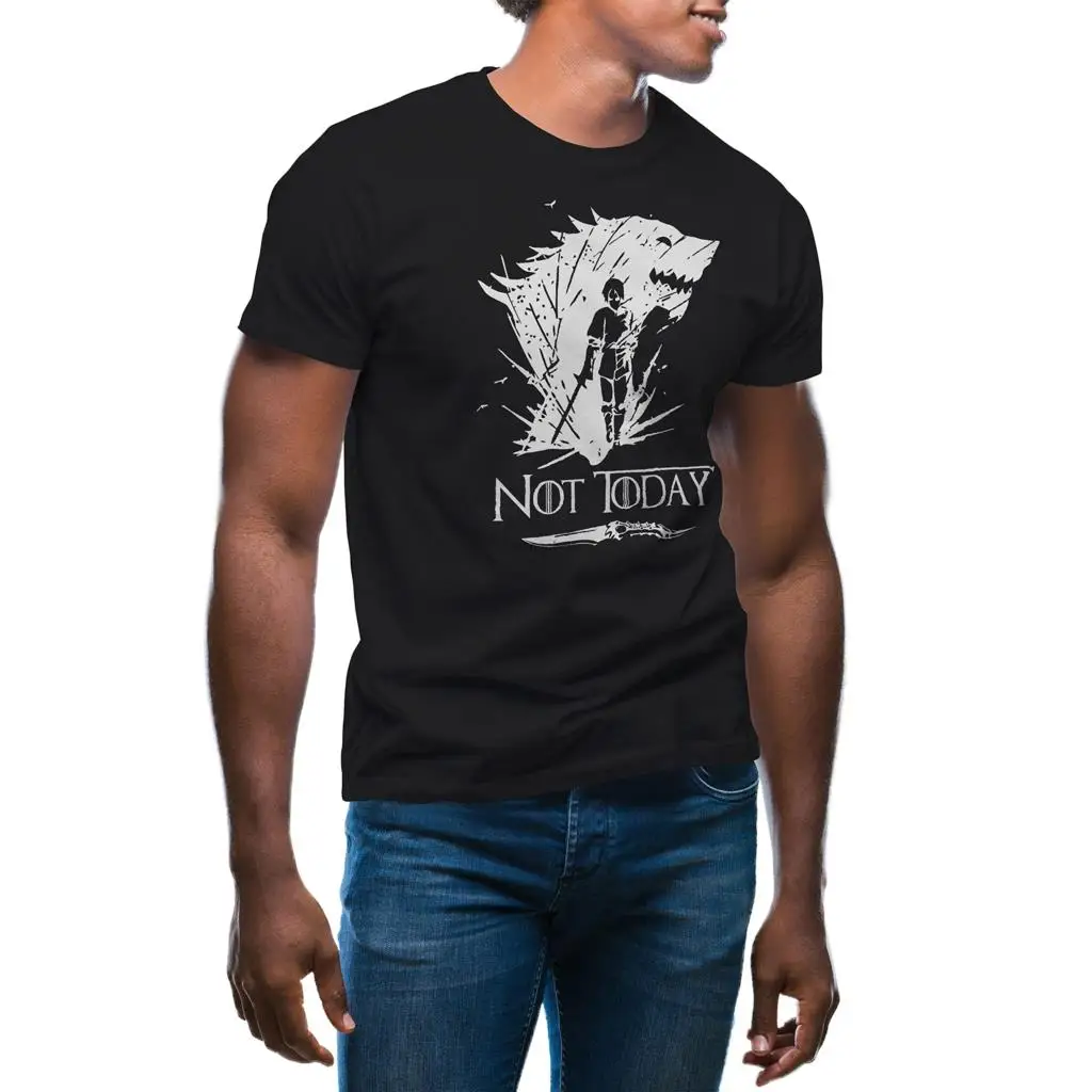 Мужская футболка Not Today Arya с изображением Черного Волка Старка котенка |