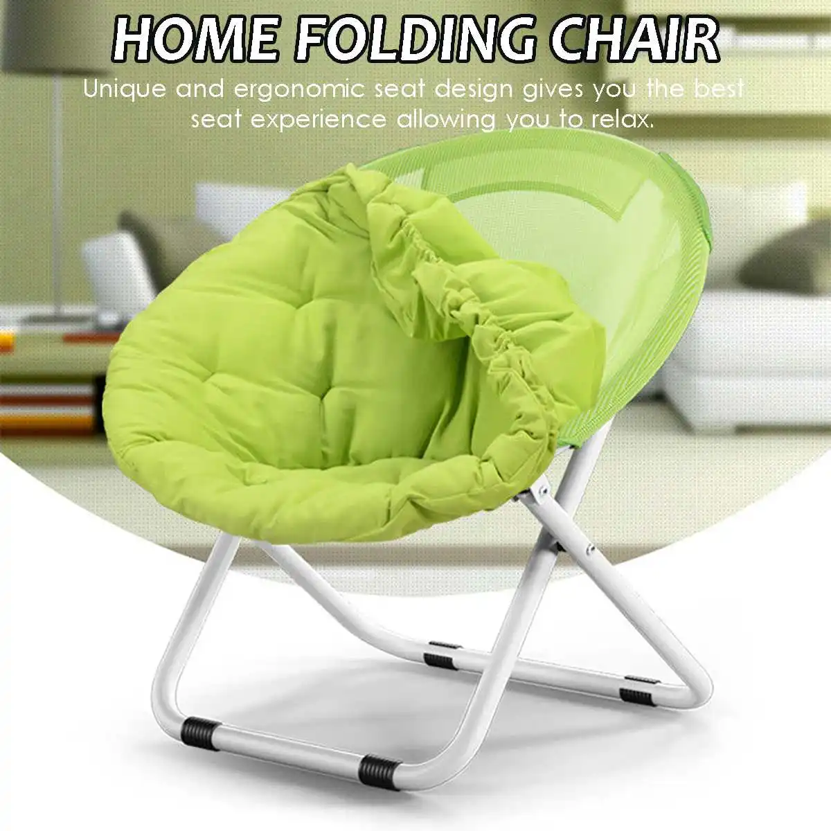 

Green Folding Oversized Padded Moon Round Saucer Chair Faux Fur Saucer Chair with Metal Frame One Size for winter & summer