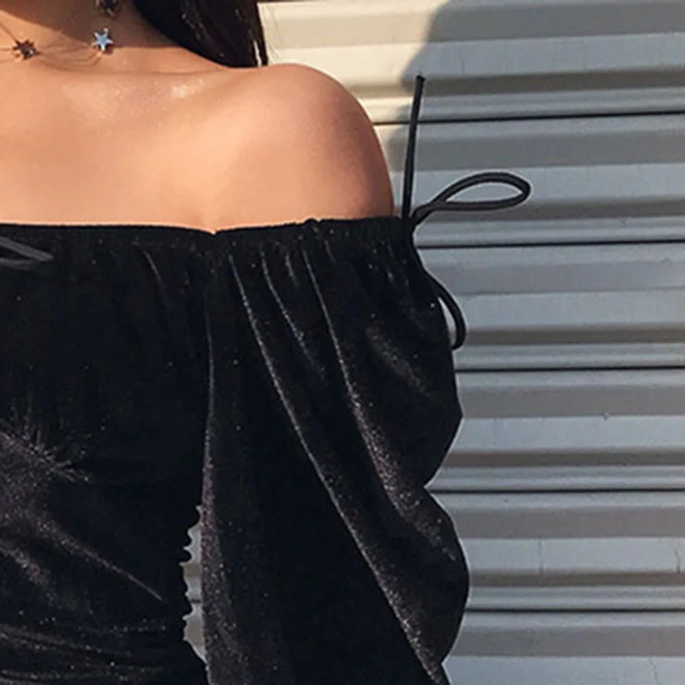 Gothic Vintage Velvet Short Dresses Sexy Lace Up Dress Mini Night Club Fashion Black Long Sleeve Spring 2020 Summer Платье | Женская