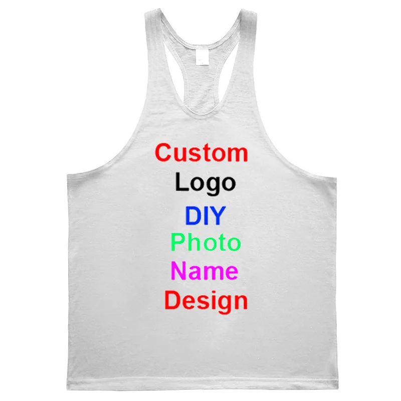 

DIY Brand Logo Customized Gym Clothing Cotton Fitness Men Bodybuilding Stringer Tank Tops Summer Workout Sleeveless Shirt