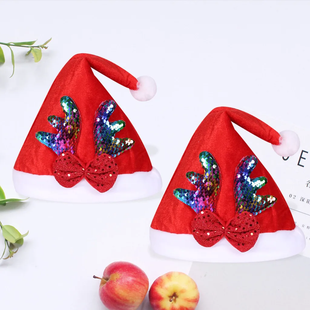 

1Pcs Adult Unisex Christmas Cute Elk Antlers Cartoon Hat Sequin Christmas Hats For Xmas Party Decoration Accessories sombrero