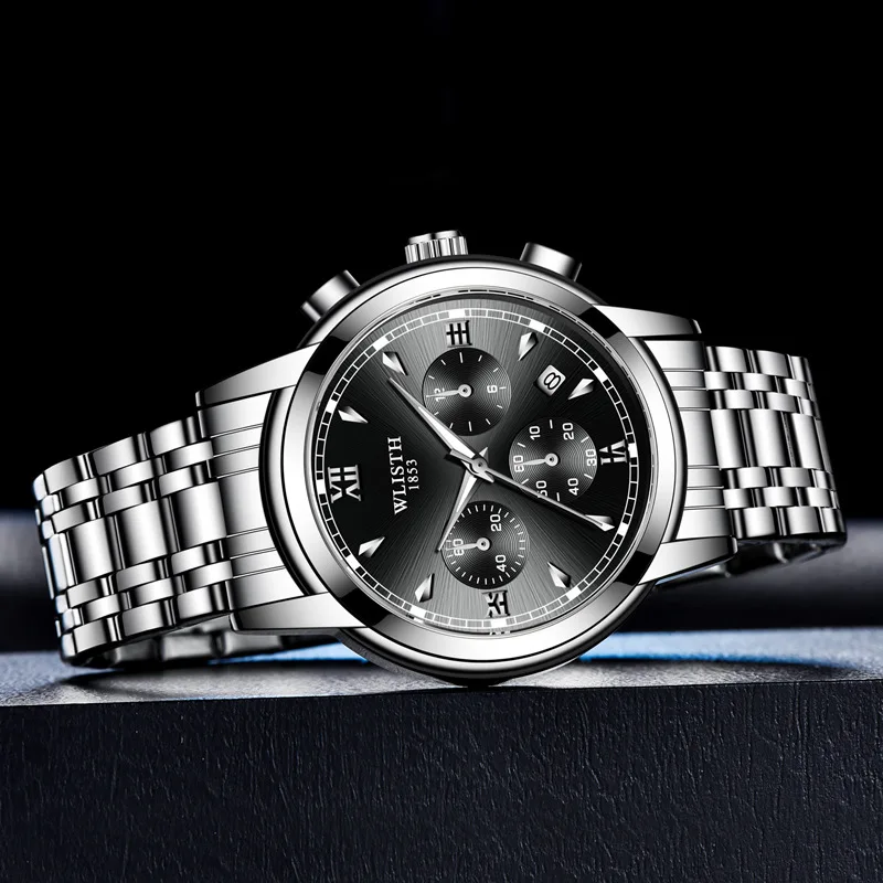 Часы наручные мужские стальные деловые водонепроницаемые Модные с