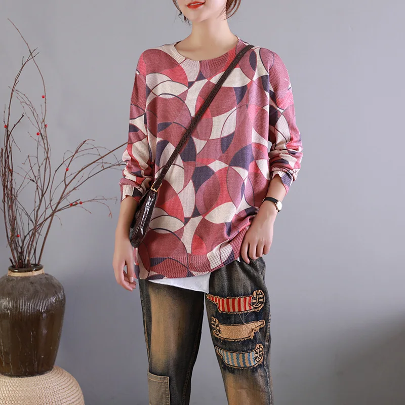 Осенний свитер женский ретро Свободный вязаный пуловер 2019 Новый Ретро-топы