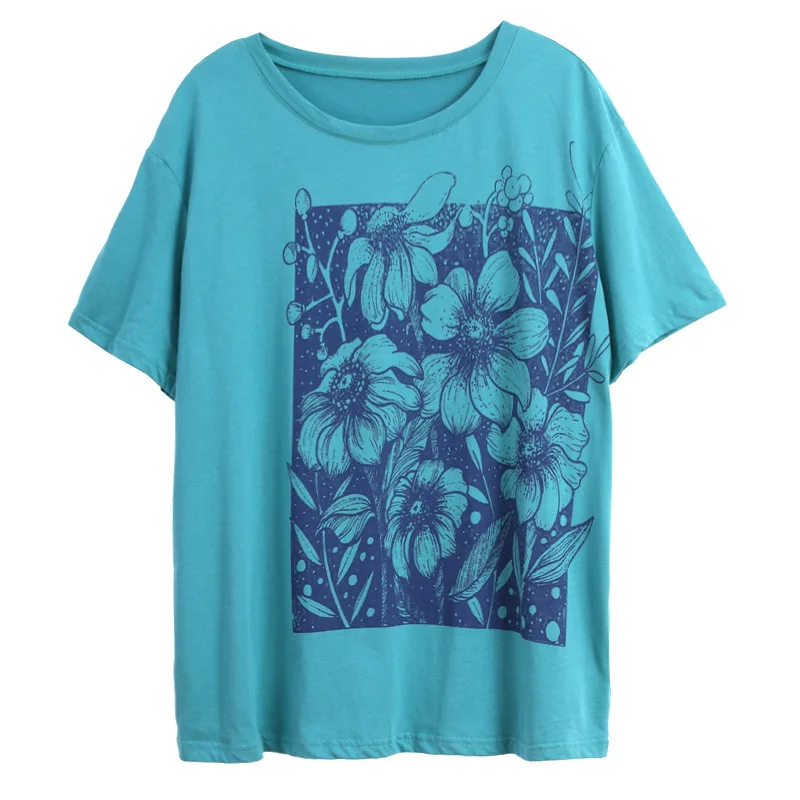 Женские летние футболки с цветочным принтом тонкие повседневные 91-99% хлопка