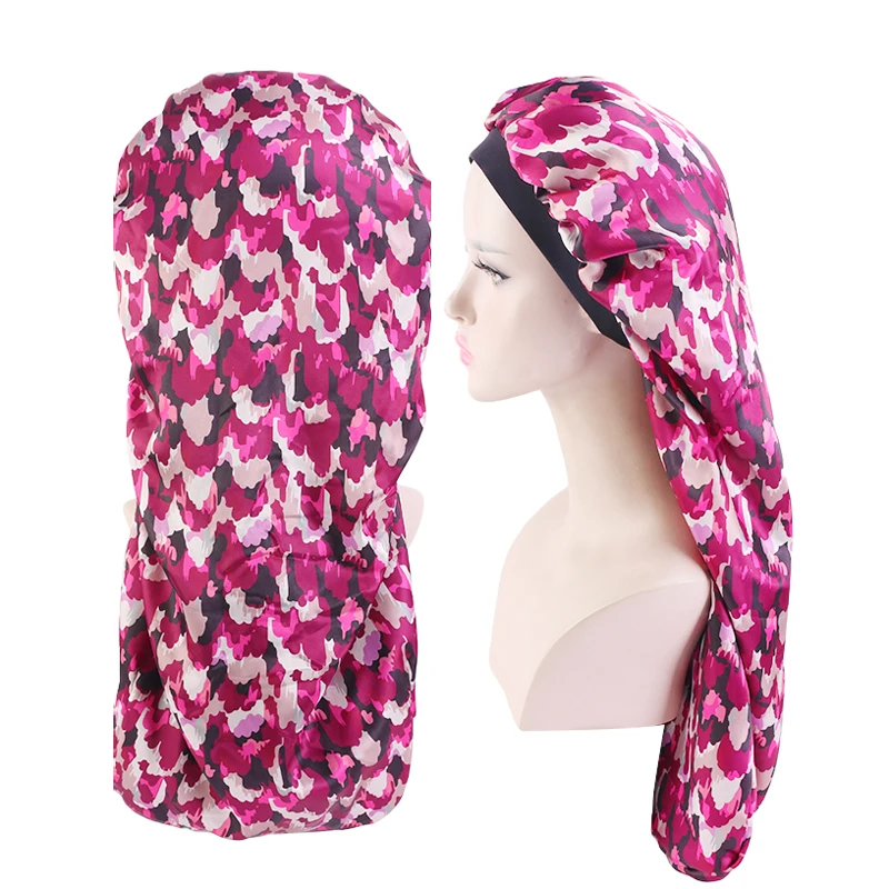

African Pattern Satin Bonnet Double Layer Long Bonnet Silky Bonnet Night Sleep Cap Hair Care Chemo Cancer Hat Ladies Turban
