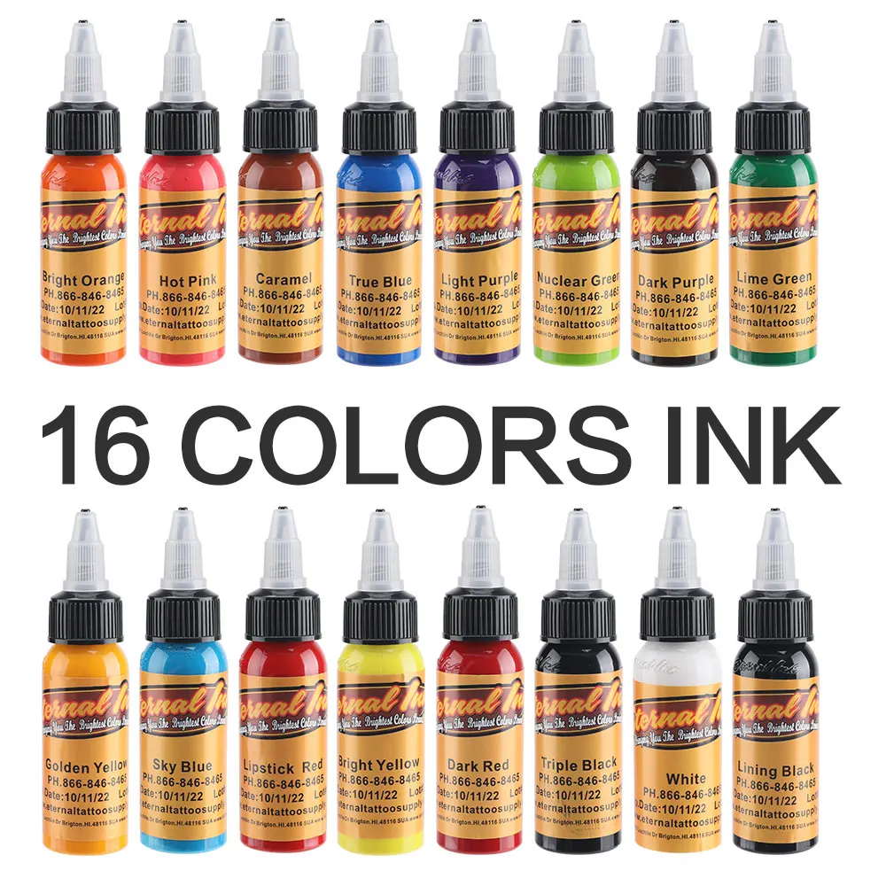 

16 Bottles Tattoo Ink Set 1 Oz 30ml/Bottle Tattoo Pigment Kit For Tattoo Artist Color Set tool