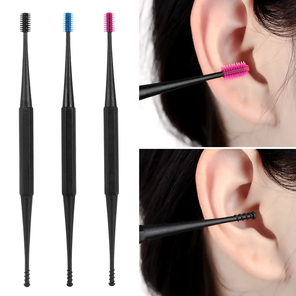 Двухсторонняя силиконовая ухочистка ложка для чистки ушей спиральный