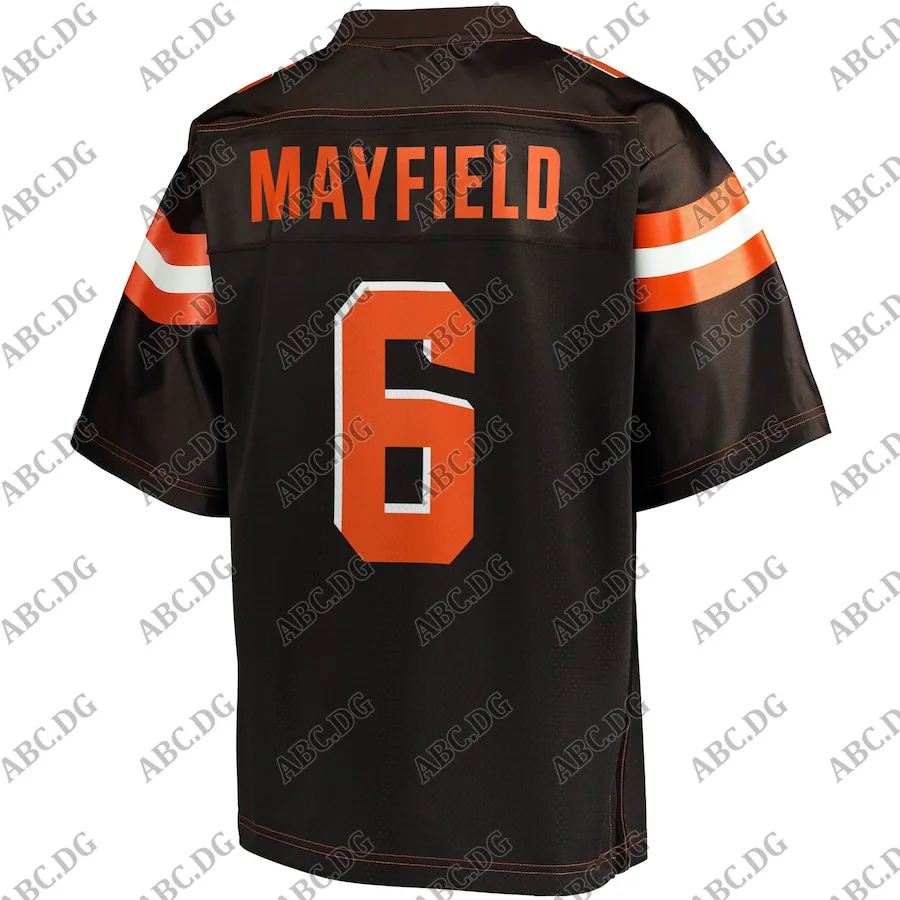 

Customized Stitch American Football Jersey Men Women Kid Youth Cleveland Baker Mayfield Pro Line Brown Logo Player Jersey