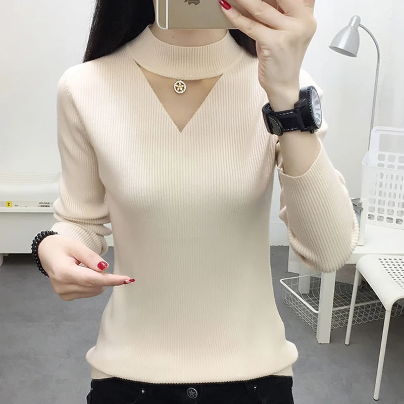 Женский свитер с высоким воротом Mujer Moda 2020 осенне-зимний вязаный кружевами в