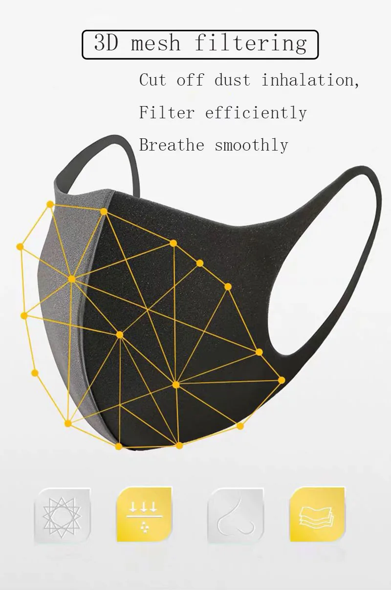 Корейская маска для лица с губкой 3 шт. моющаяся Пылезащитная многоразовая