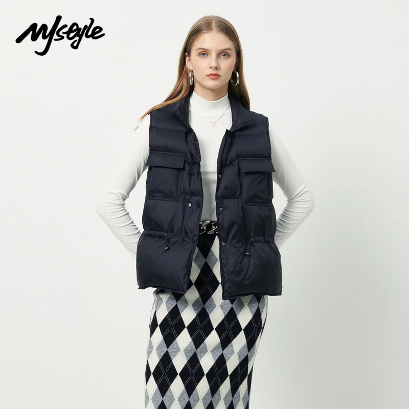 

Mjstyle 2021 Winter 90% Grey Duck Down Women's Fashion Warm Down Vest Office Home Puffer Down Jacket 821170030