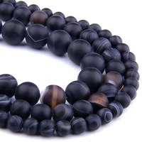 6 8 10 mm natural matte black stripes agates stone beads natural black agates loose spacer beads for jewelry making bracelet diy