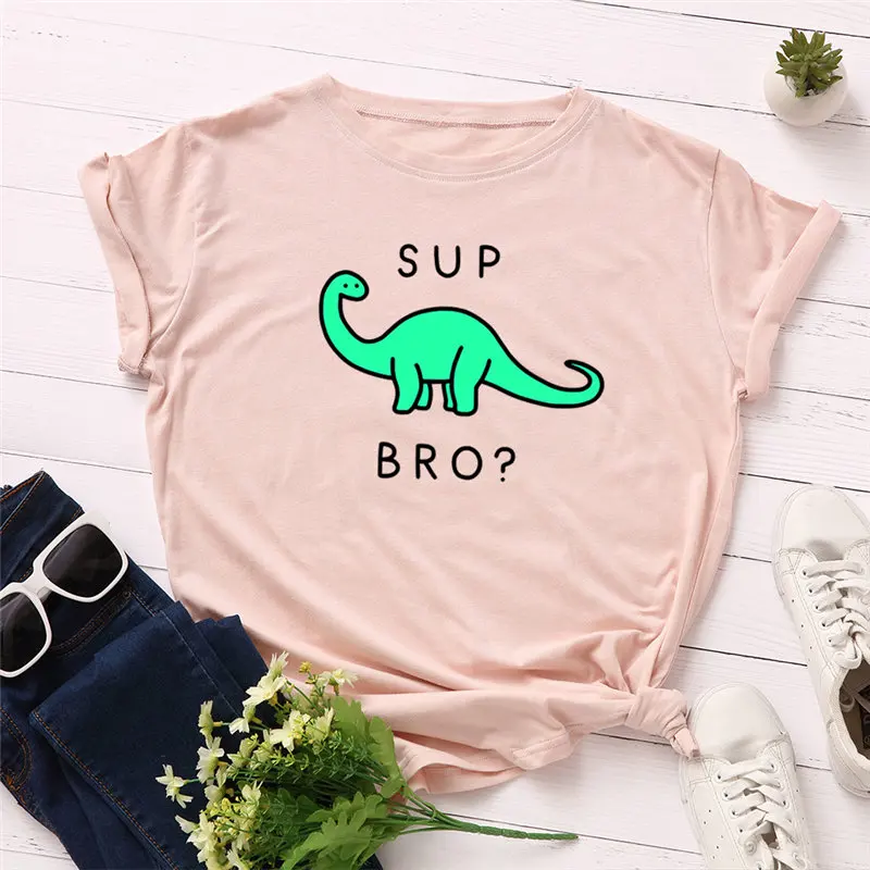 Женская футболка с круглым вырезом из 100% хлопка коротким рукавом и мультяшным