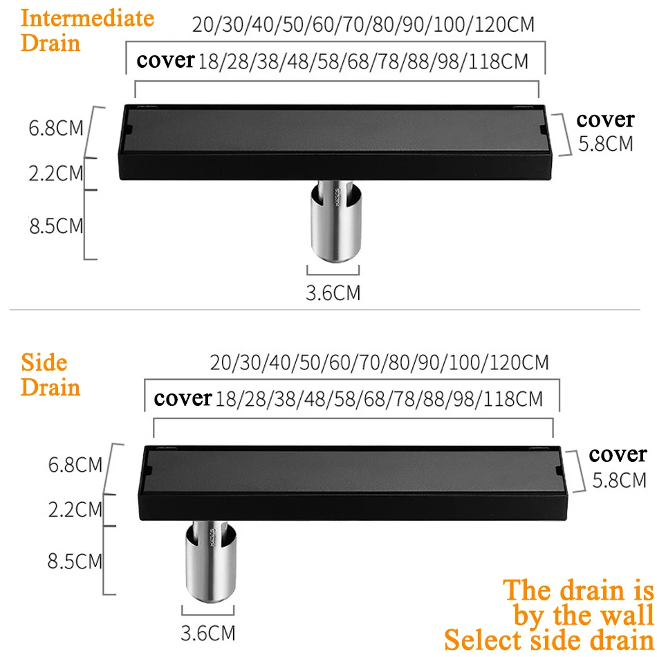black floor drain 304 stainless steel invisible rectangle long linear drainage cover for bathroom shower kitchen floor drain free global shipping