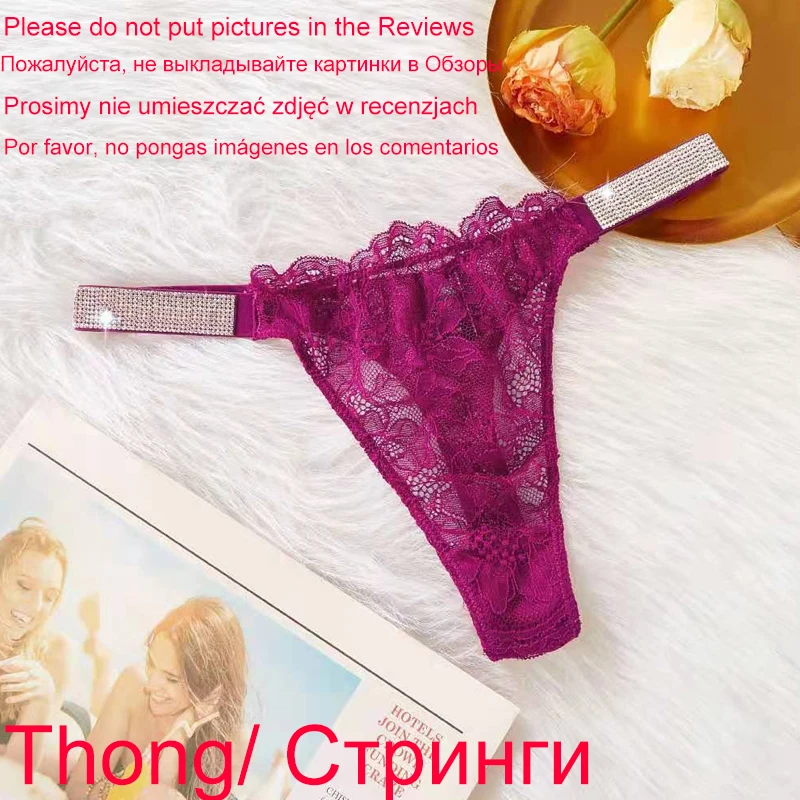 

Lace thong Luxury Rhinestones Panties Women G String Brand Design Intimates Sexy Lingerie Briefs PINK Seamless Thongs