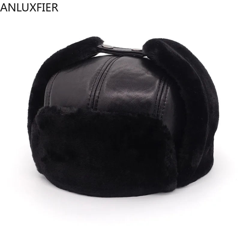 B-7138 New Arrival Leather Cap Elder Men's Winter Sheepskin Hat Father Thick Warm Ear Protection Hat Male Warm Cap New Year Gift