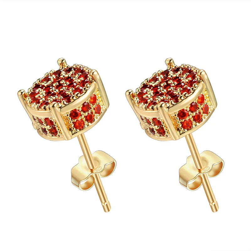 

Vintage Gold Silver Color Hip Hop Earrings Red Zircon Small Stone Stud Earrings Luxury Crystal Round Earrings For Women Wedding