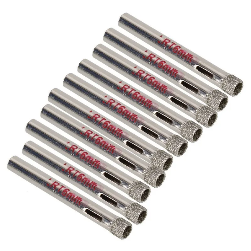 

10Pcs 6mm Diamond Coated Drill Bit Tile Ceramic Glass Hole Saws Silver I88
