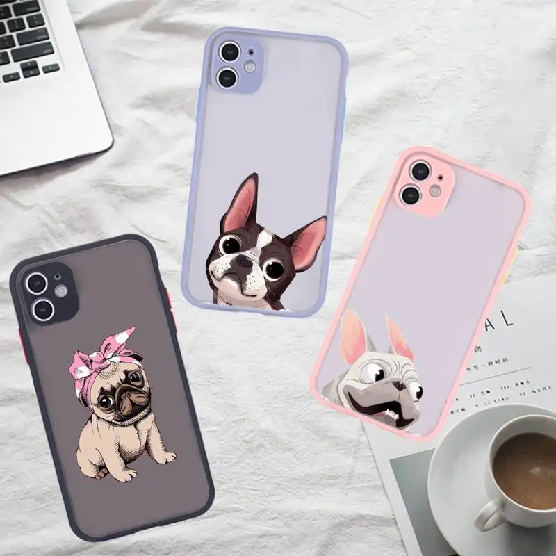 

Dog French Bulldog Phone Case For iPhone 12 11 Mini Pro XR XS Max 7 8 Plus X Matte transparent Gray Back Cover