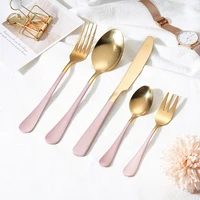 stainless steel cutlery set 5pcs pink gold tableware set forks spoons knives dinnerware mirror dinner set kitchen tableware