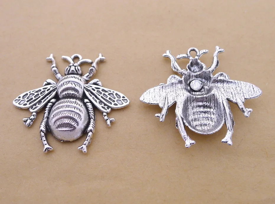 

Charm for making jewelry 2pcs 40x38mm antique silver color Bee charms