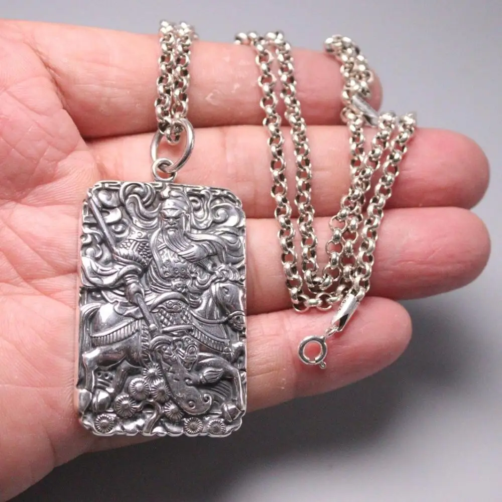 

Pure 925 Sterling Silver Pendant 54x30mm Romance of the Three Kingdoms Close Feather Relief Pattern Charm