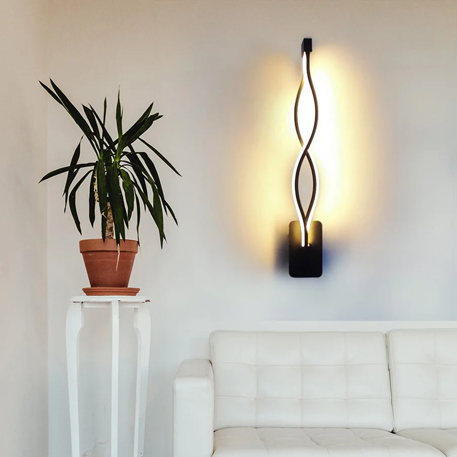 

Nordic Modern Wall Light Black White Wave Metal Acrylic Sconce Led Wall Lamps for Living Room Bedroom Lights Wandlamp