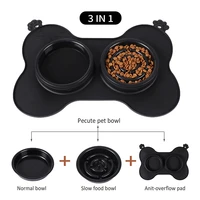 antislip double dog bowl with silicone mat pet slow feeding bowl 3 in 1 drinking water food feeder for dogs cats pet suppliers