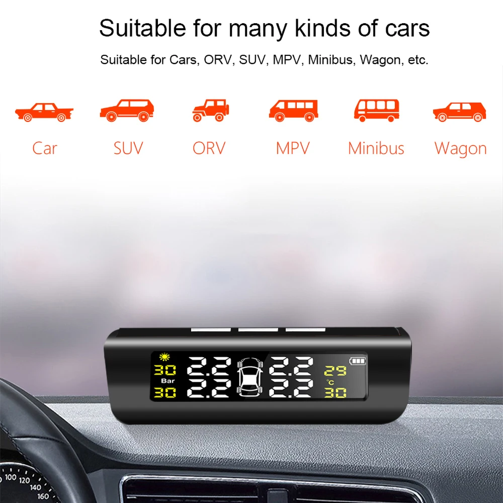 Система контроля давления в шинах TPMS 2 вида с внутренним и внешним дисплеем