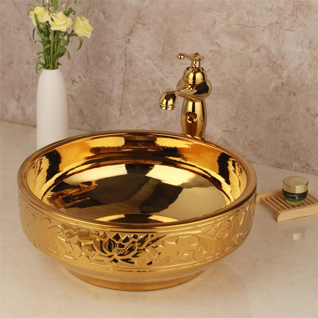 Basin Set 03 Torayvino, ванная комната, Твердый латунный кран для раковины, набор, золотой роскошный керамический кран для туалета, умывальник, раковина, ванна, комбинированный смеситель, слив - Цвет: Basin Set 03