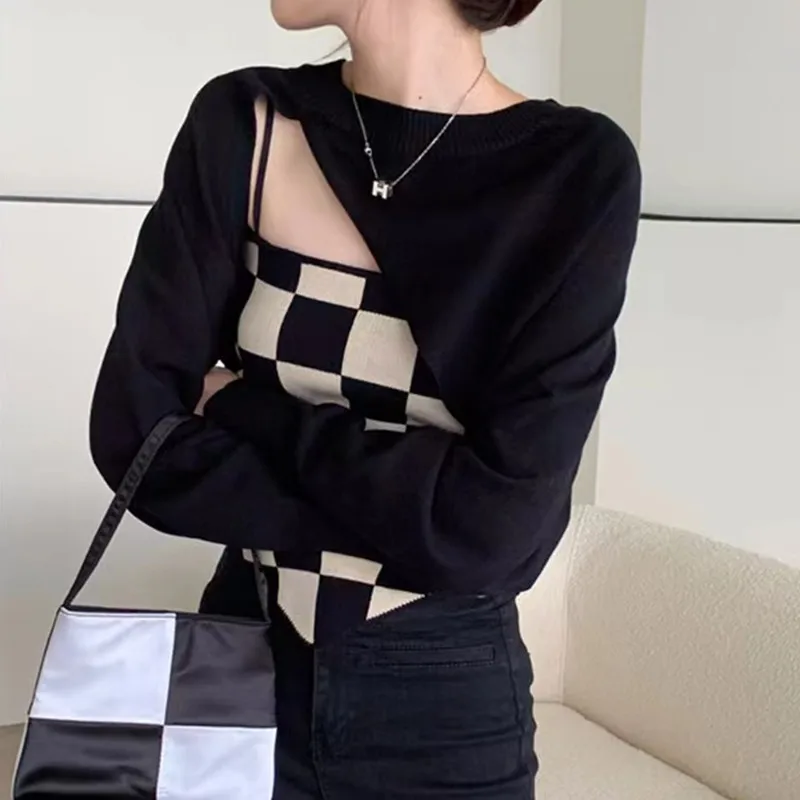 Женская футболка-топ с шахматным узором в Корейском стиле