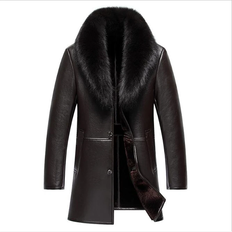 

Mens Jacket Middle Aged Men Fox Fur Collar Mens Fur In One Long Plush And Thick Overcoat In Winter Sheepskin Men Keep Warm