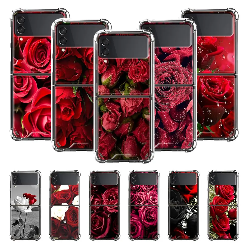 

Airbag Phone Case for Samsung Z Flip3 5G Fold Cover for Galaxy ZFlip 3 Funda For Z Flip3 Luxury Capa Rose Flower