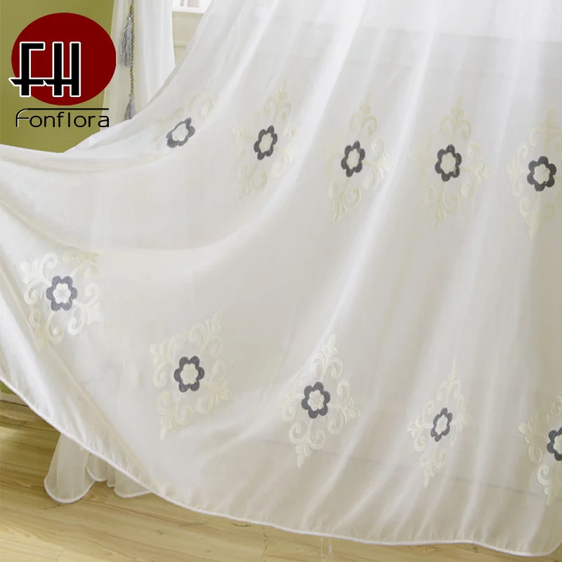 Белые тюлевые шторы с цветочной вышивкой для гостиной спальни прозрачные