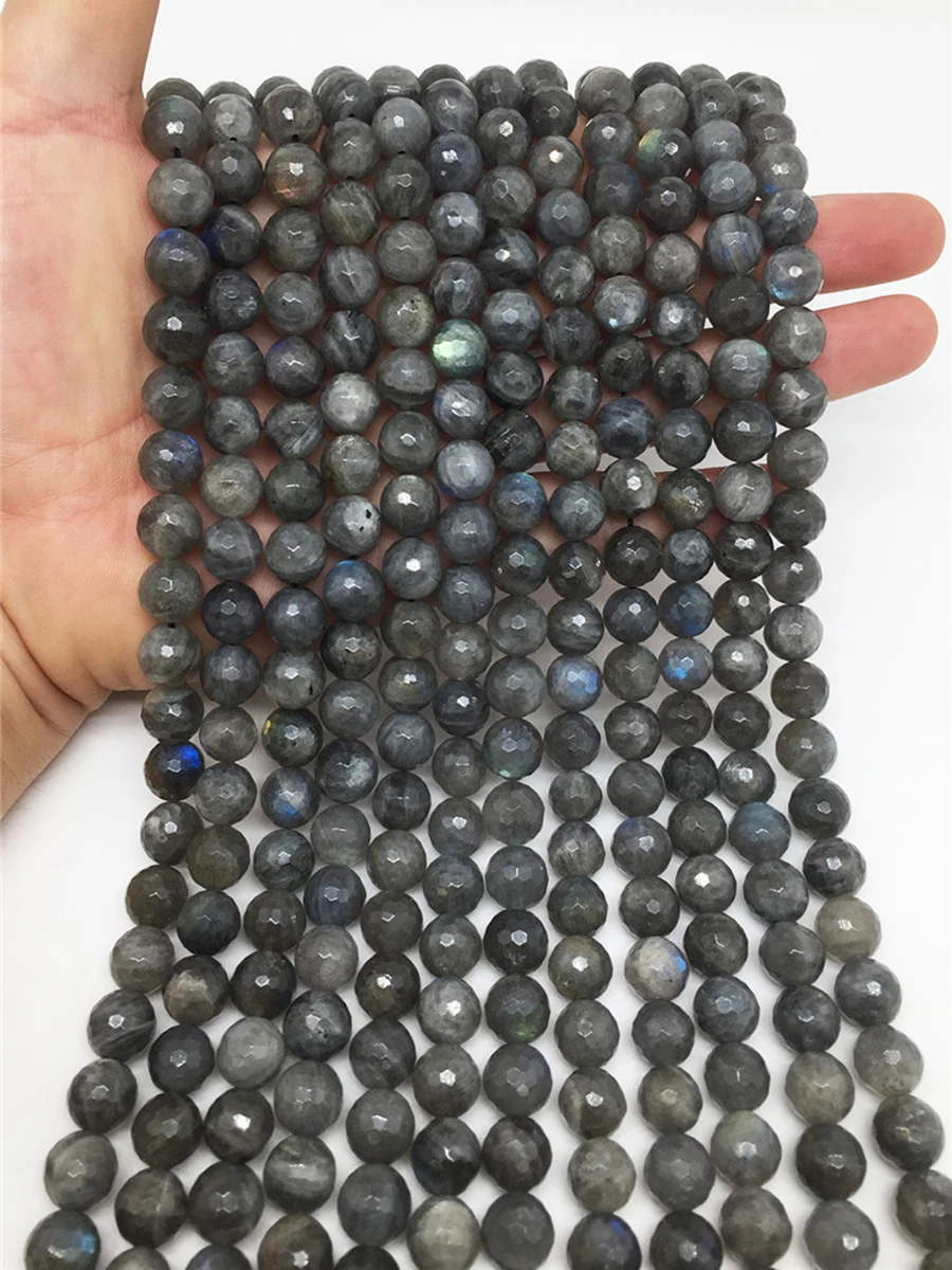 

Natural Stone Blu-ray Labradorite Beads Faceted Round Shape Loose For Jewelry Making DIY Necklace Bracelet 15'' 6 8 10 12mm