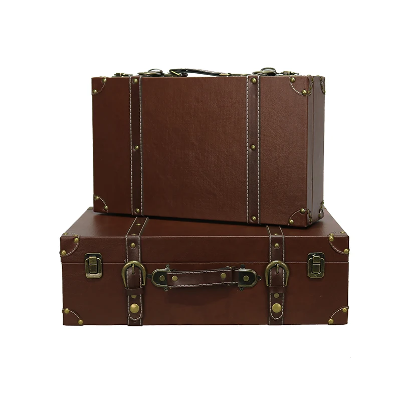 

Storage Organizer Cosmetic Organizer Retro suitcase Storage box Wooden Box vintage travel Prop Leather Case Old Ornaments