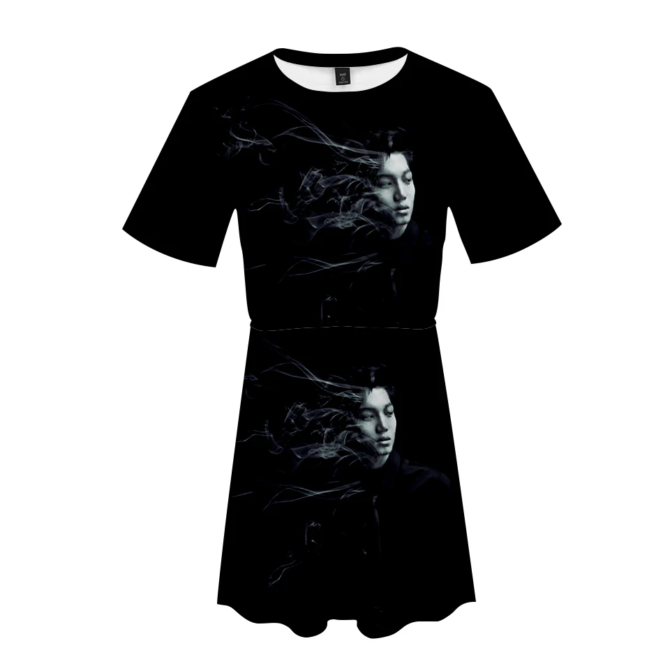 EXO южнокорейское однотонное летнее платье с коротким рукавом трендовая