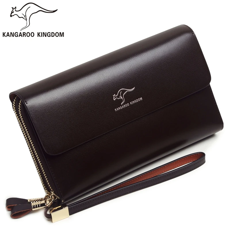

Kangaroo Kingdom Brand Men Clutch Bags Leather Handbag Double Zipper Big Capacity Male Days Clutches Hand Bag