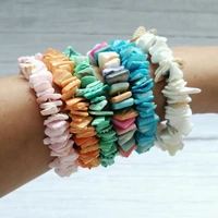 irregular natural stone stacked strand bracelets handmade multicolor pearls elastic rope bracelets for women