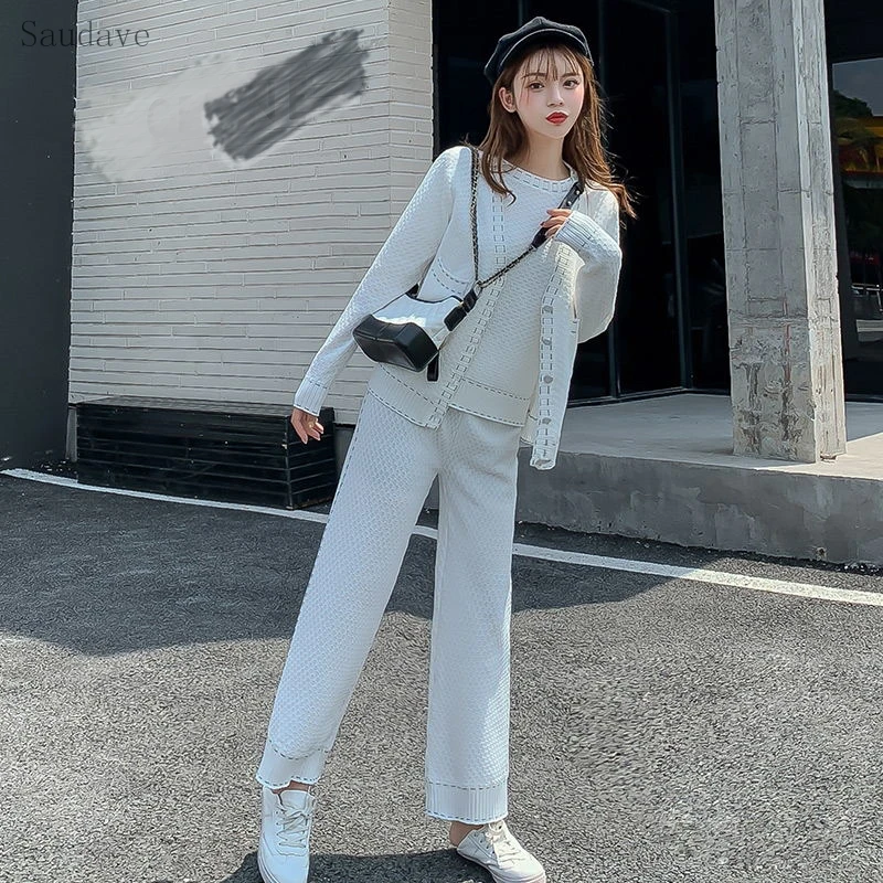 Новый Модный трикотажный комплект из 3 предметов женский пиджак и короткие топы