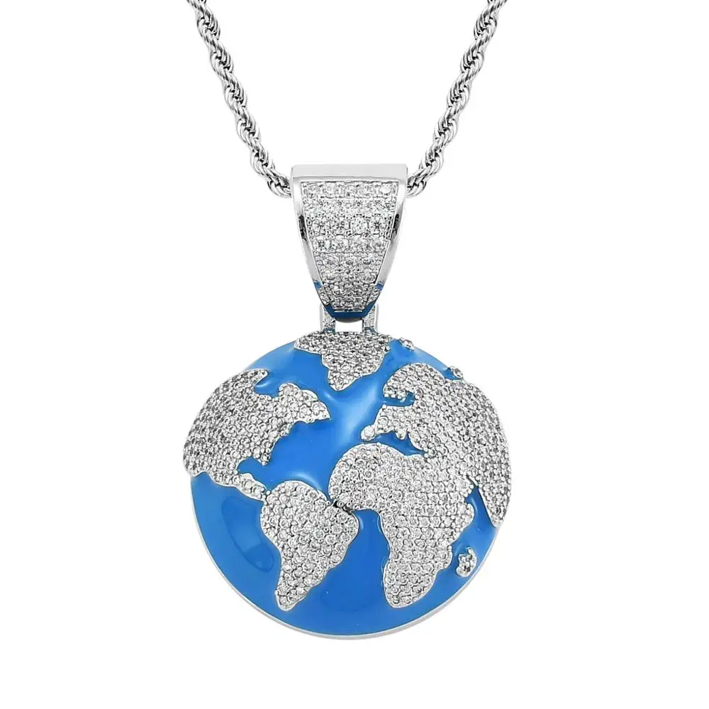 

Men Hip hop World Map pendant necklaces AAA Zircon Hiphop iced out bling necklace fashion jewelry charm pendants
