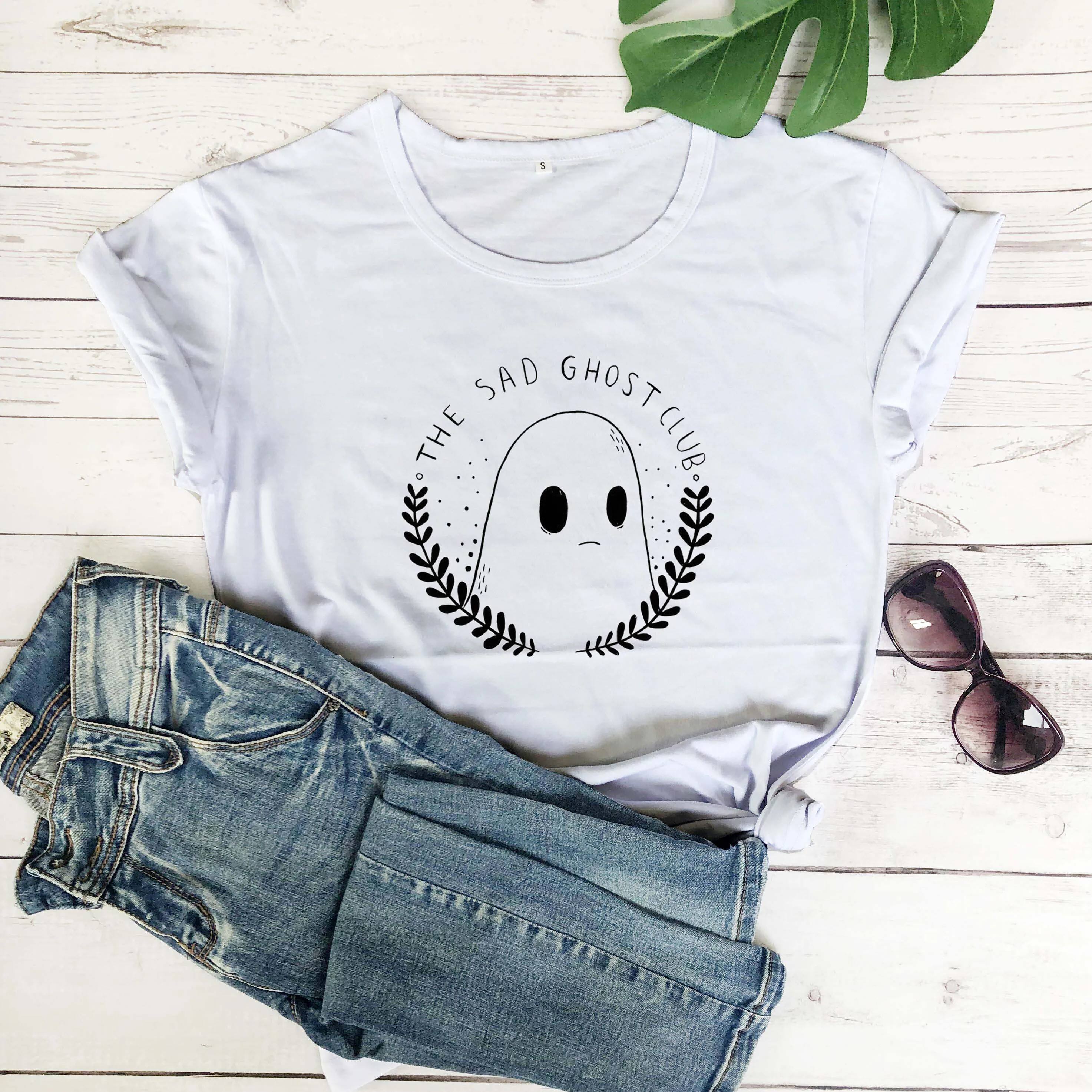 Печальный ghost club Футболка Женская мода хлопок kawaii рисунок гранж tumblr молодых