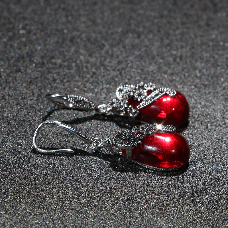 Женские винтажные серебряные серьги подвески с красным Рубином|Серьги-подвески|