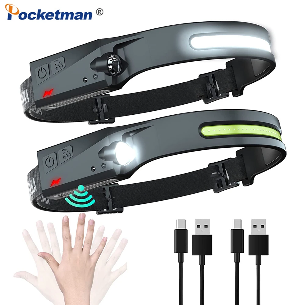 Most Powerful Headlamp Light COB Headlight Waterproof Motion Sensor Work Light Head Torches USB Rechargeable Head Lamp