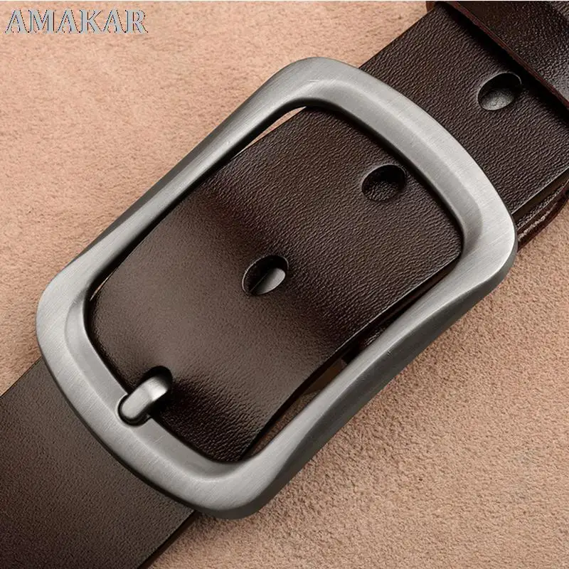 

Genuine Cow Leather Men Pin Buckle Belt Simple Design Ffashion Business Belts Plus Size 120 130 140cm